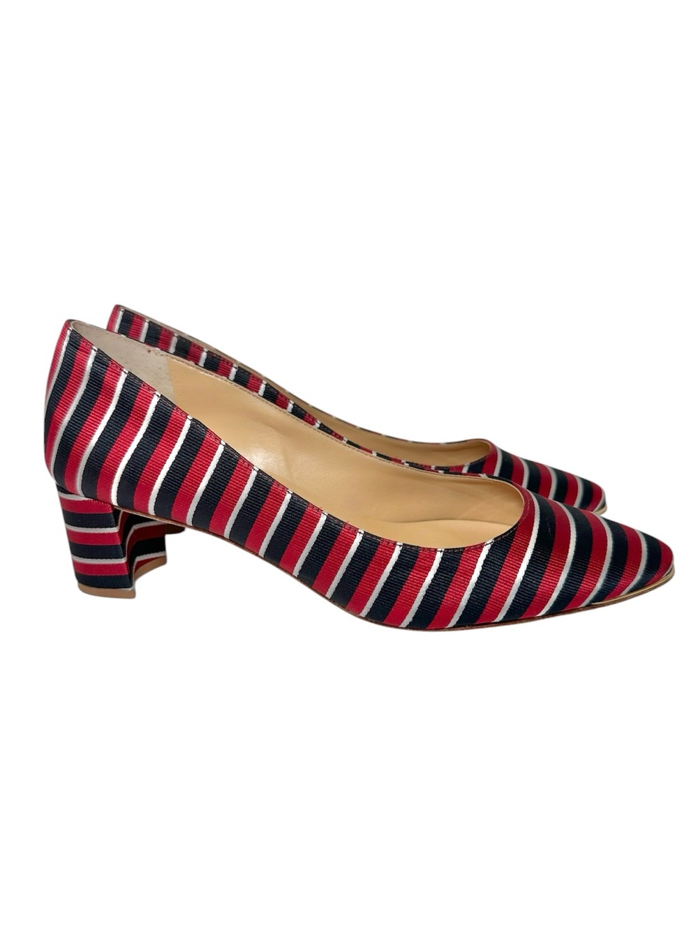 Talbots Women’s Red, White & Blue Stripe Kelsey Block Almond Toe Pumps- Size 8 - Picture 2 of 11
